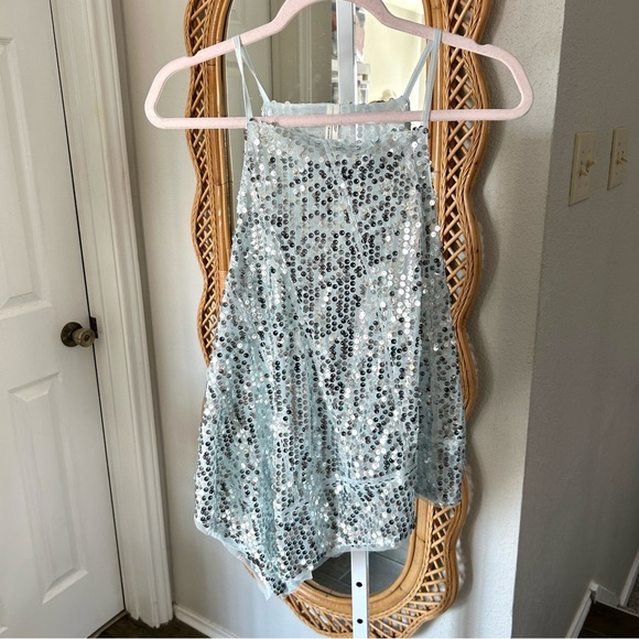 Anthropologie / Sequin Halter Handkerchief Tank Top in Blue - Picture 3 of 5